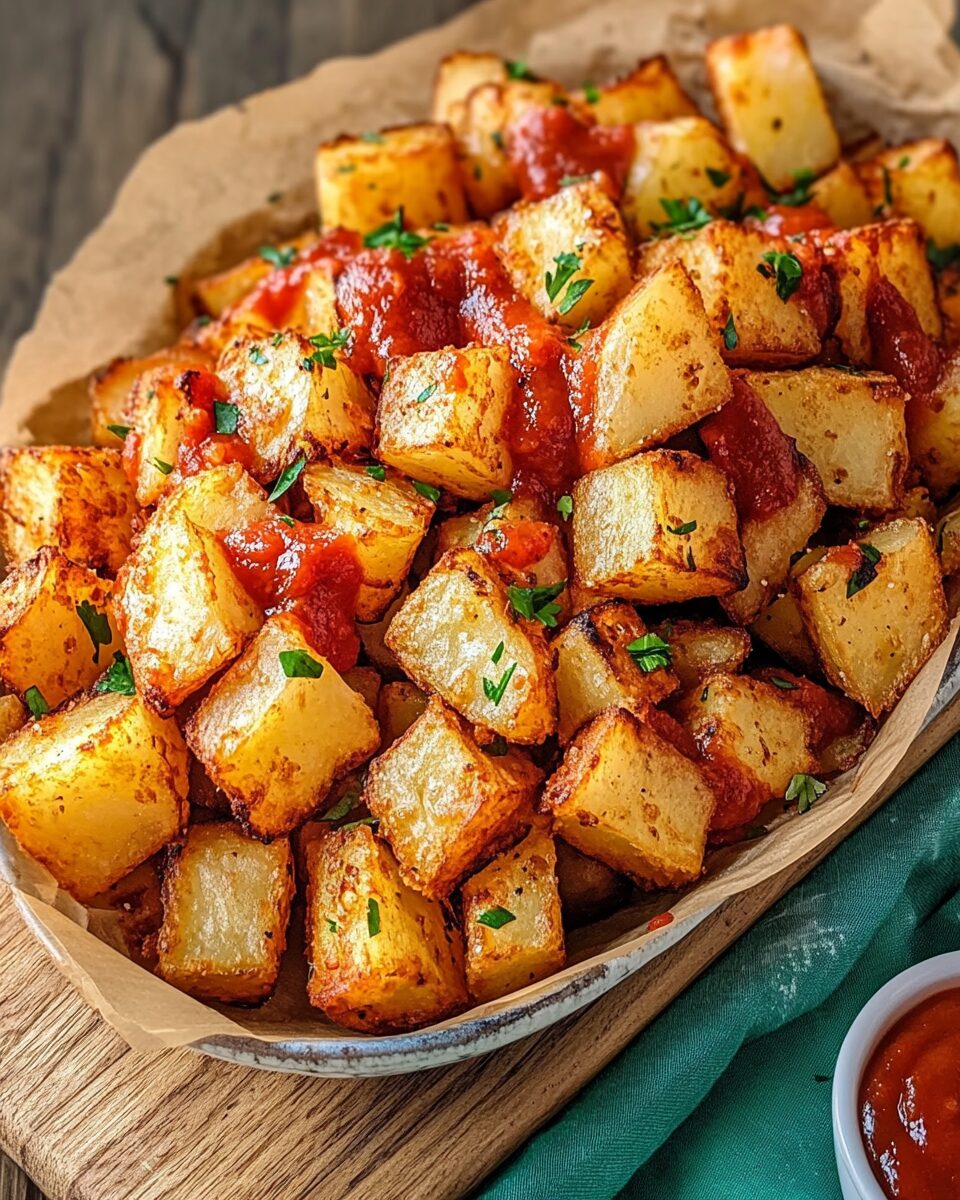 Golden Crispy Patatas Bravas with Spicy Tomato Sauce
