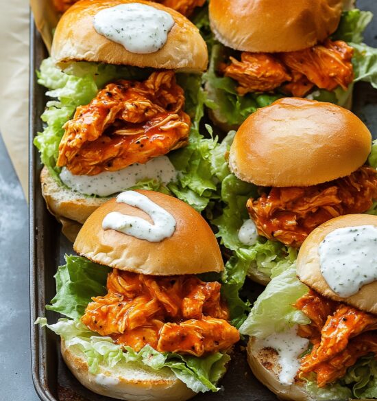 Spicy Buffalo Chicken Sliders with Ranch and Crunchy Lettuce