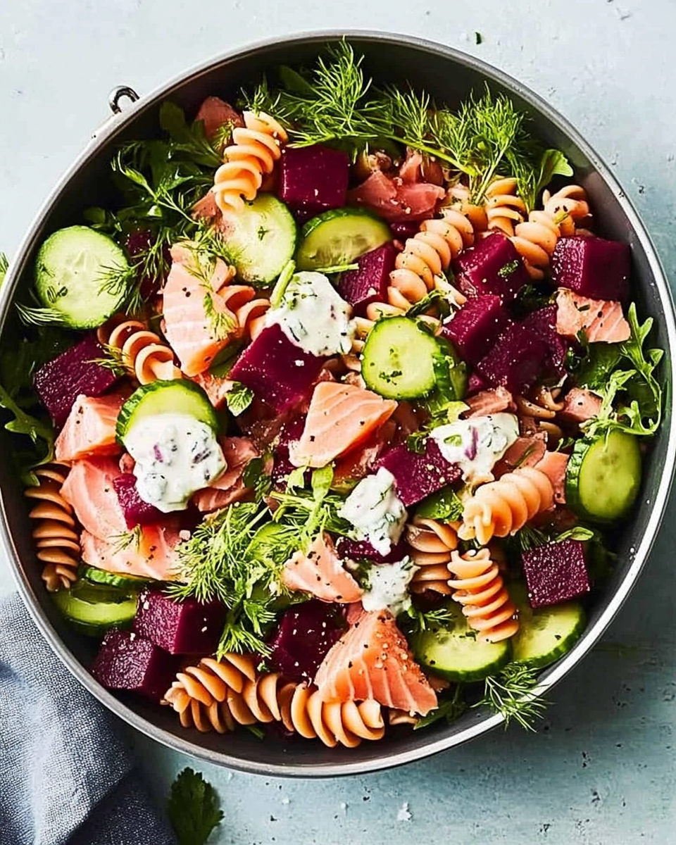 Nordic-Inspired Creamy Beetroot & Salmon Linguine