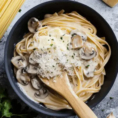 Silky Vegan Mushroom Alfredo with Fettuccine