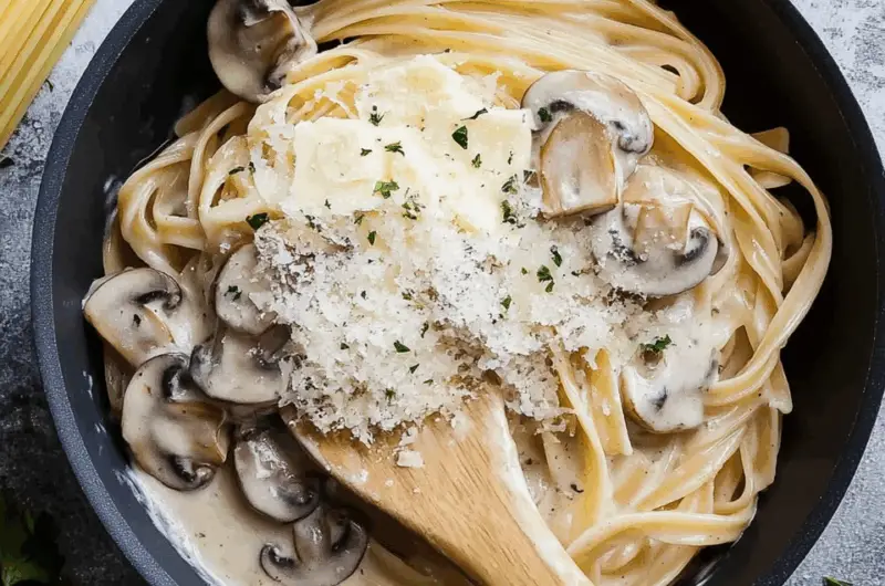Silky Vegan Mushroom Alfredo with Fettuccine