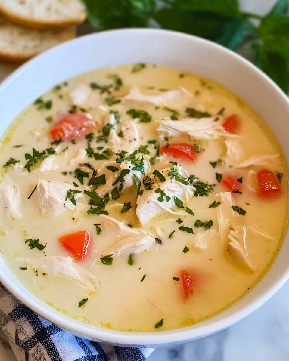 Creamy Greek Avgolemono Chicken Soup with Lemon and Egg