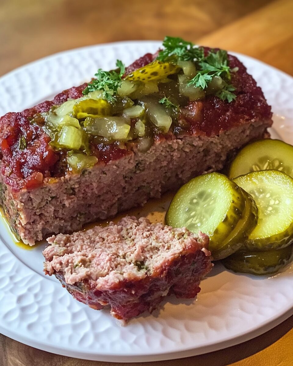 Classic Comfort Meatloaf with a Tangy Dill Pickle Twist