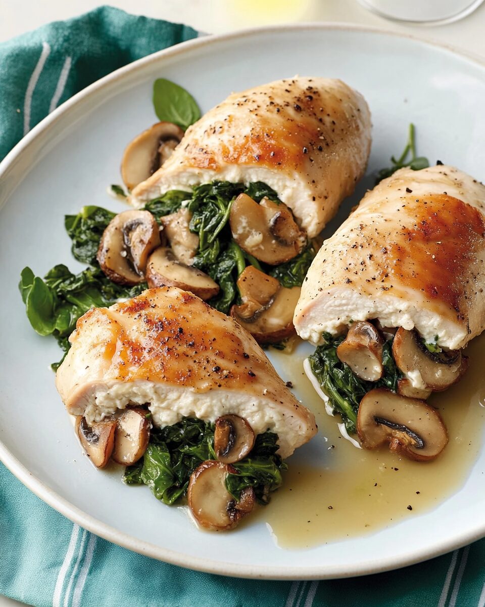 Spinach and Mushroom Stuffed Chicken Breasts