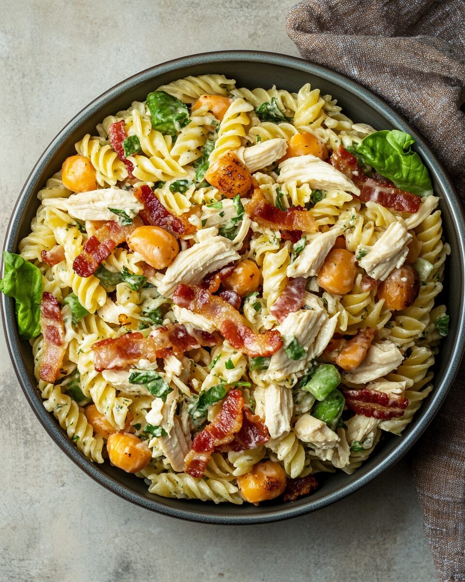 Creamy Chicken Bacon Ranch Pasta Salad with Fresh Veggies