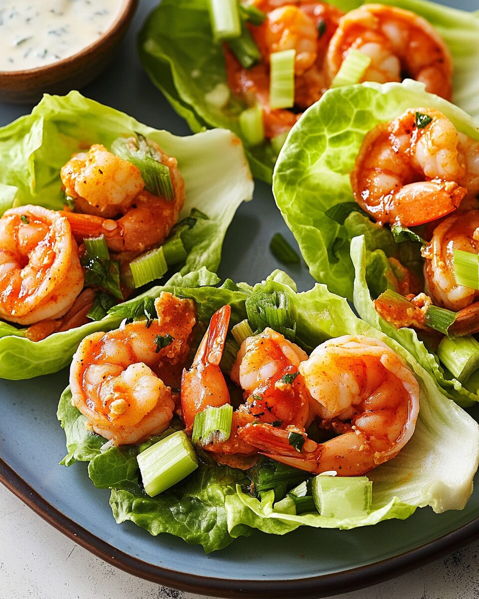 Spicy Buffalo-Style Shrimp in Crisp Lettuce Cups