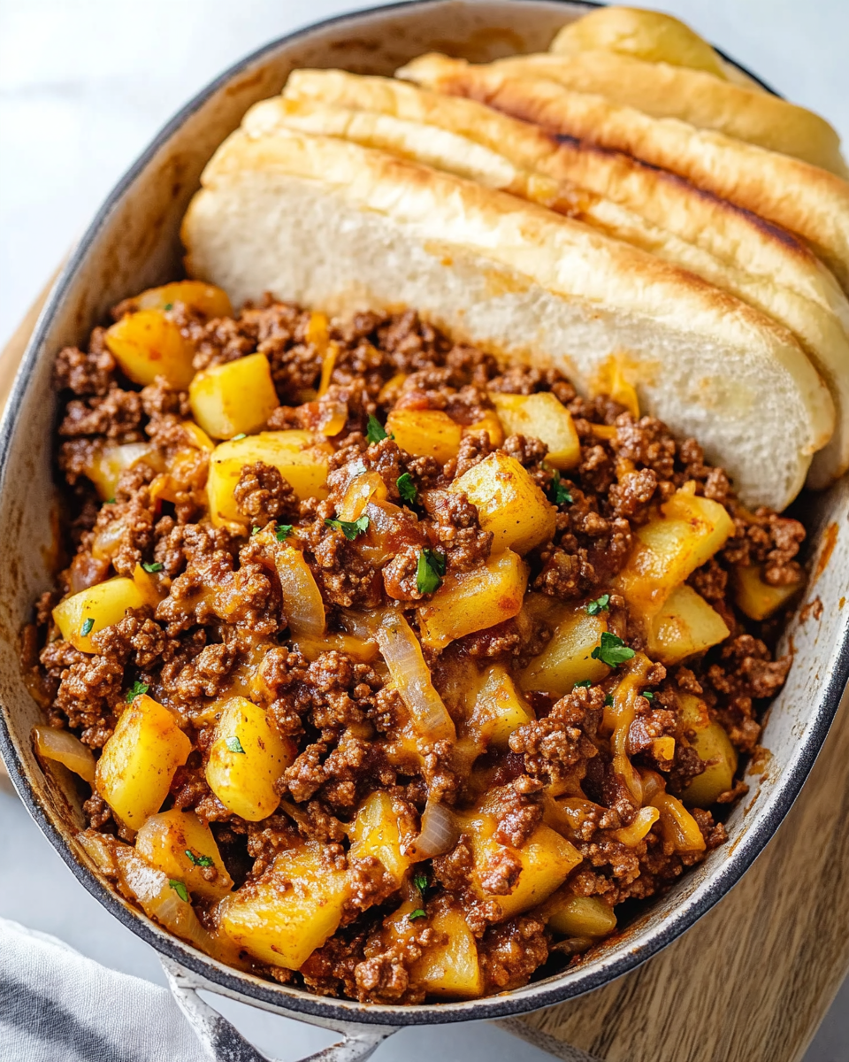 Hearty Skillet of Savory Ground Beef and Golden Potatoes