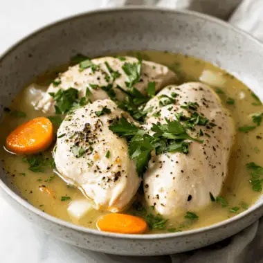 Tender Poached Chicken Breast with Herb-Infused Broth