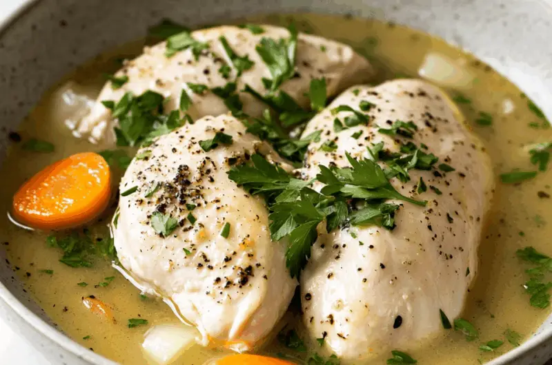 Tender Poached Chicken Breast with Herb-Infused Broth