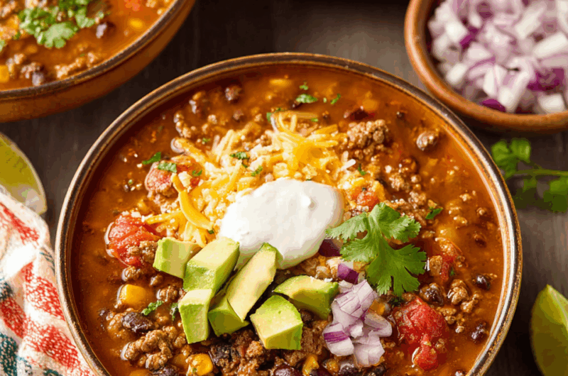 Hearty One-Pot Taco Soup with Fire-Roasted Tomatoes and Black Beans