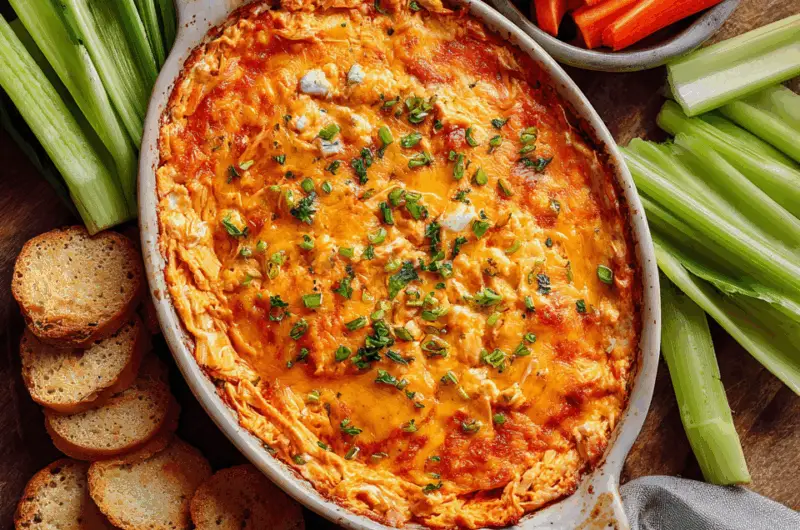 Spicy Cheesy Buffalo Chicken Dip Baked to Perfection