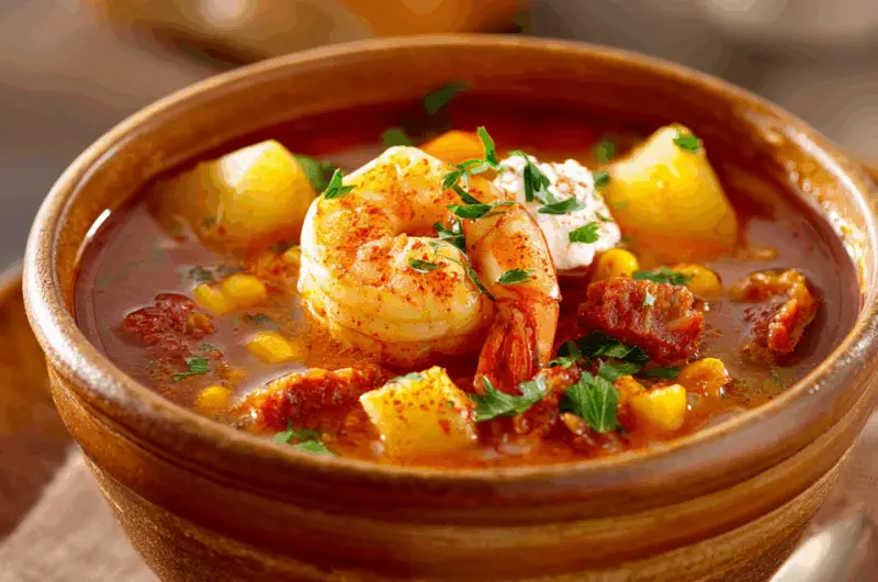 Spicy Shrimp and Chorizo Chowder with Creamy Coconut Broth