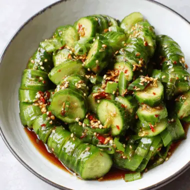 Crispy Cucumber Salad with Fiery Garlic Soy Dressing