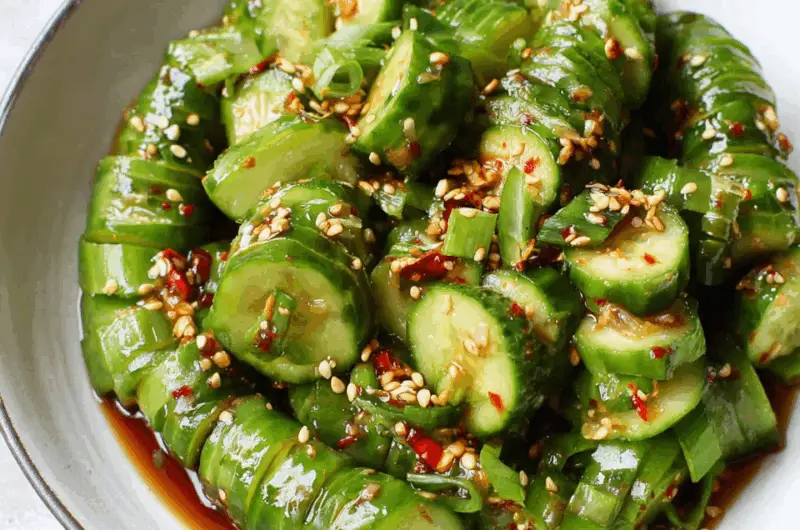 Crispy Cucumber Salad with Fiery Garlic Soy Dressing