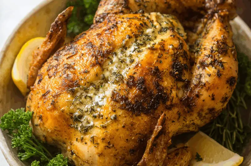 Juicy Garlic Butter Slow Cooker Whole Chicken