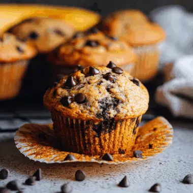 Moist Banana Muffins with Mini Chocolate Chips in Every Bite
