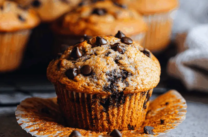 Moist Banana Muffins with Mini Chocolate Chips in Every Bite