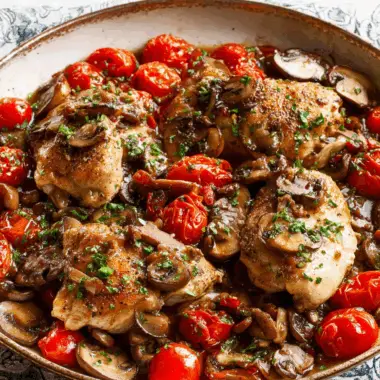 Elegant Chicken Breasts Braised in Port with Mushrooms and Tomatoes