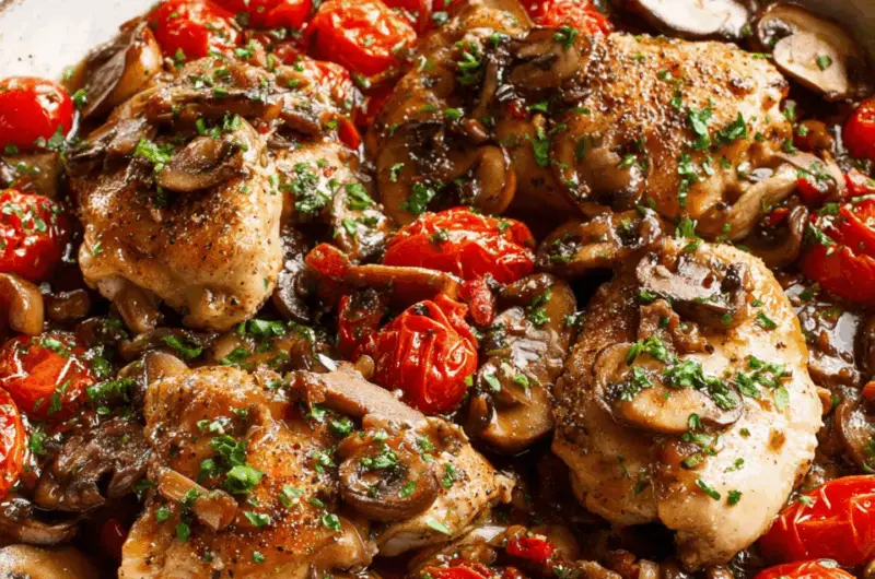 Elegant Chicken Breasts Braised in Port with Mushrooms and Tomatoes