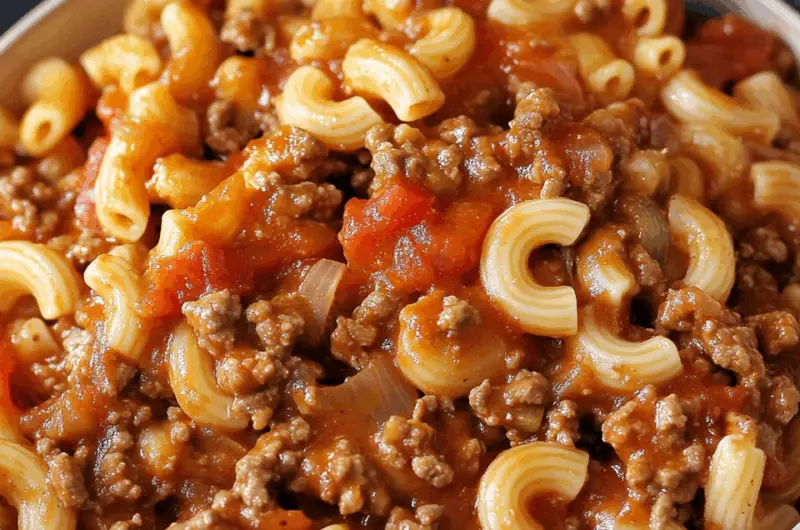 Hearty Homestyle American Chop Suey with Tomato Sauce and Elbow Macaroni