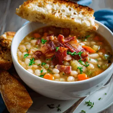 Creamy White Bean Soup with Smoky Bacon Crumble