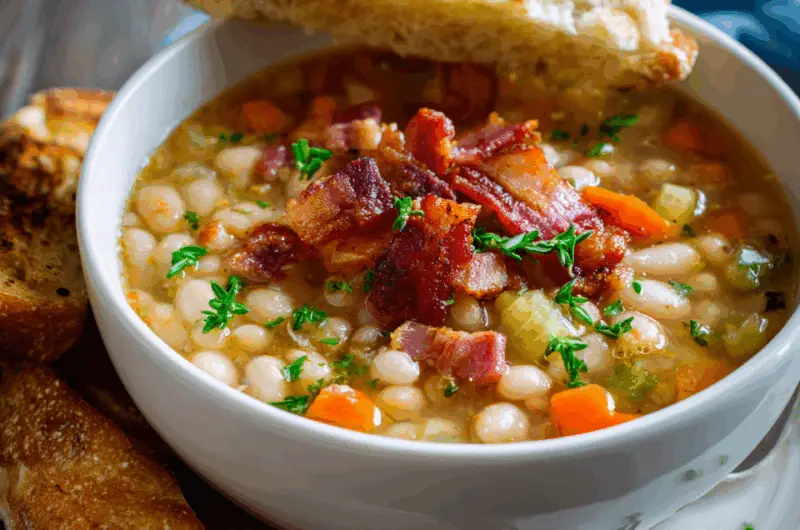 Creamy White Bean Soup with Smoky Bacon Crumble