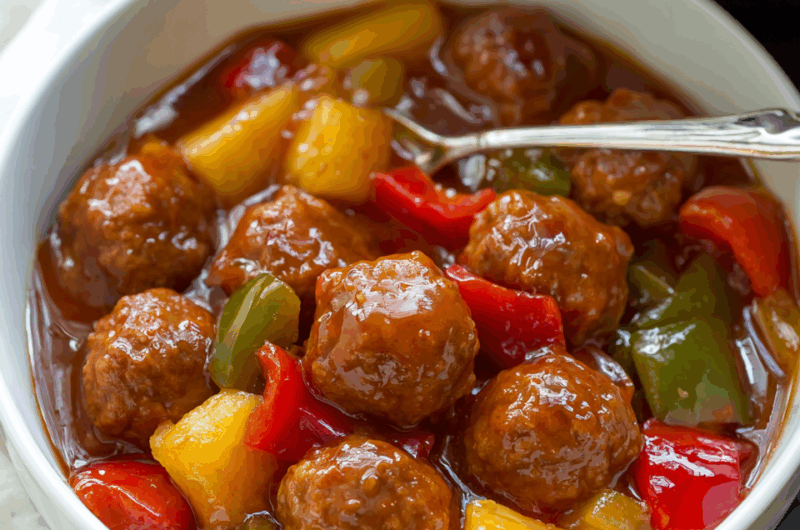 Tender Slow-Cooked Meatballs in Pineapple Sweet and Sour Glaze