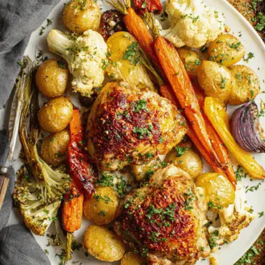 Spicy Harissa Chicken with Roasted Vegetables on a Sheet Pan