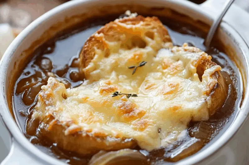 Classic French Onion Soup with Gruyere Croutons
