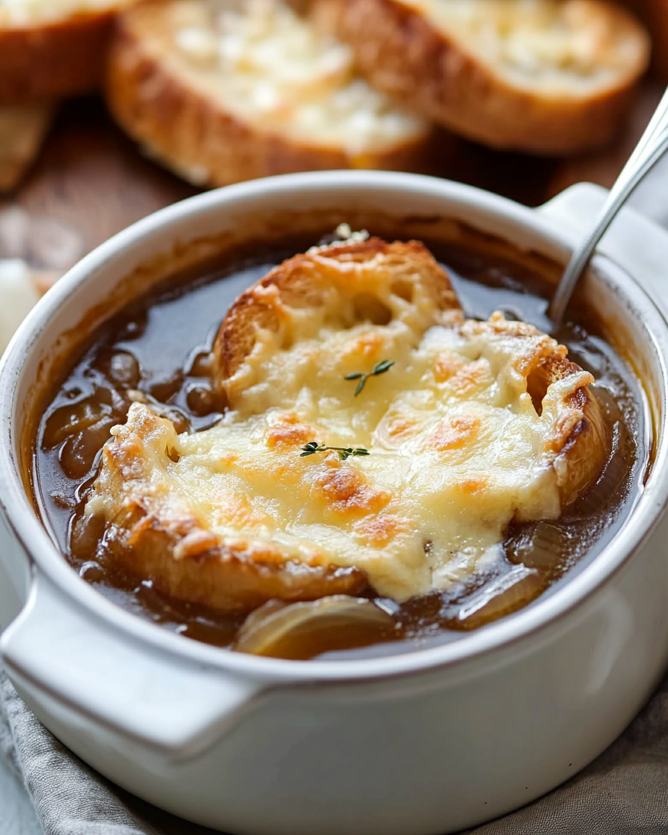 Classic French Onion Soup with Gruyere Croutons