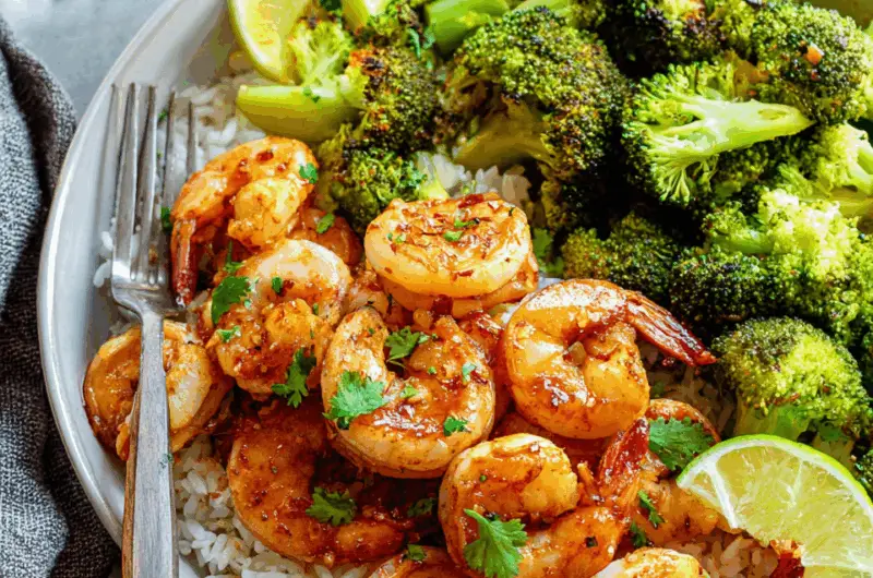 Sheet Pan Shrimp & Broccoli with Sweet Heat Honey Glaze