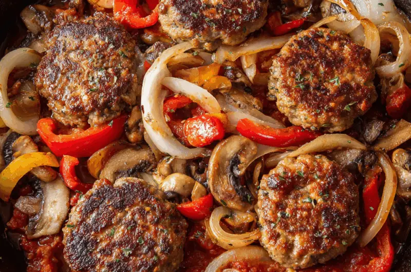 Savory Skillet-Stewed Burgers in Marinara Wine Sauce
