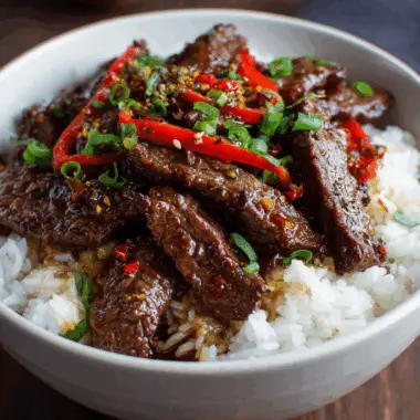 Tender Mongolian Beef with Sweet & Savory Garlic-Ginger Glaze