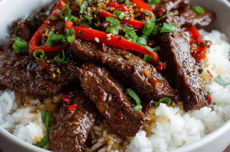 Tender Mongolian Beef with Sweet & Savory Garlic-Ginger Glaze