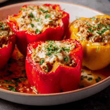 Italian-Style Bell Peppers with Hearty Meat & Rice Filling