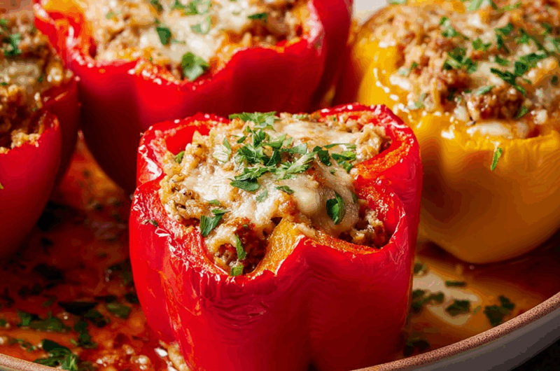 Italian-Style Bell Peppers with Hearty Meat & Rice Filling