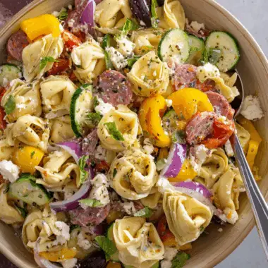 Zesty Mediterranean Tortellini Salad with Artichokes and Feta