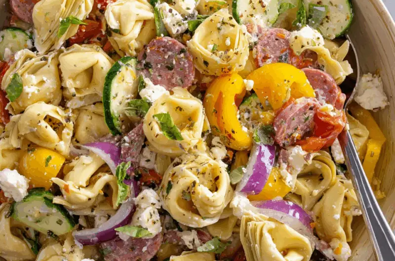 Zesty Mediterranean Tortellini Salad with Artichokes and Feta