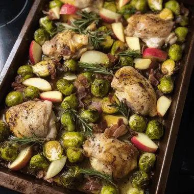 Savory Autumn Chicken Sheet Pan with Apples & Brussels Sprouts