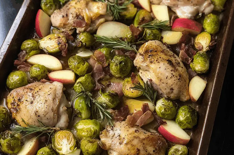 Savory Autumn Chicken Sheet Pan with Apples & Brussels Sprouts