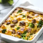 Savory Breakfast Casserole with Veggies, Meats, and Cheese