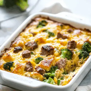 Savory Breakfast Casserole with Veggies, Meats, and Cheese