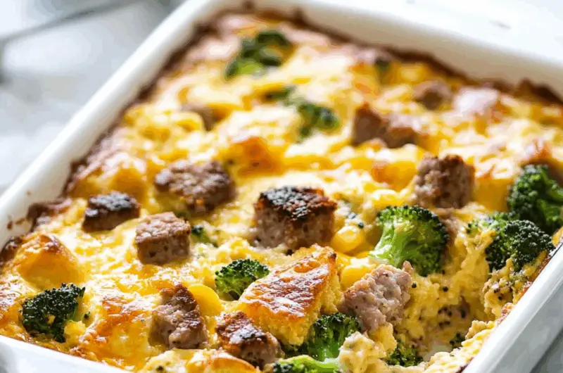 Savory Breakfast Casserole with Veggies, Meats, and Cheese