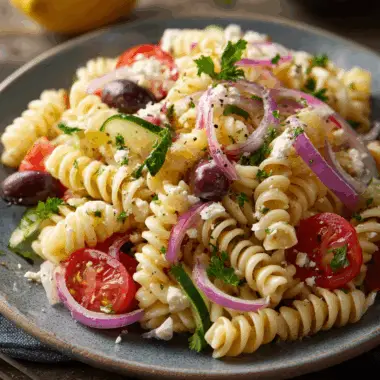 Zesty Mediterranean Pasta Salad with Feta and Olives