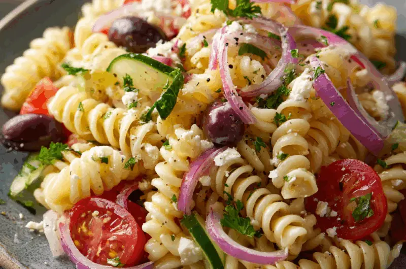 Zesty Mediterranean Pasta Salad with Feta and Olives