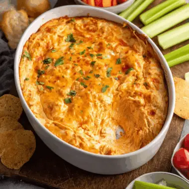 Spicy Cheesy Buffalo Chicken Dip Bake