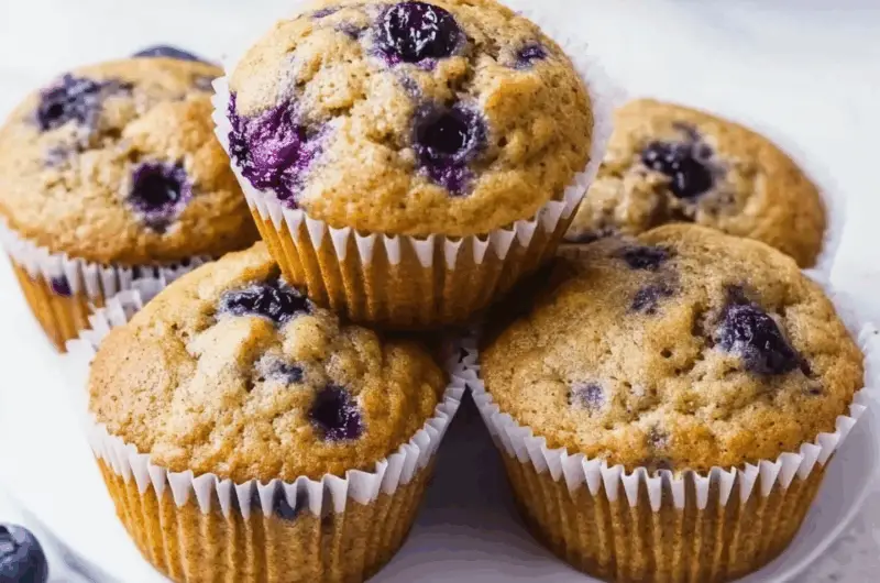 Fluffy Banana and Blueberry Muffins