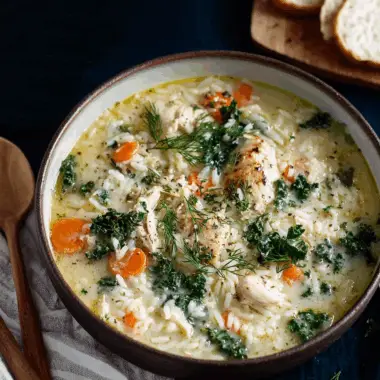 Greek Avgolemono: Creamy Lemon Chicken Soup with Rice & Kale