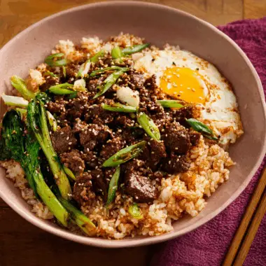 Savory Korean Beef Bowls with Garlic, Ginger, and Sesame