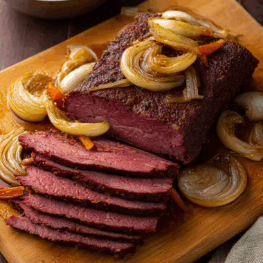 Slow-Braised Corned Beef Brisket with Caramelized Onions & Garlic